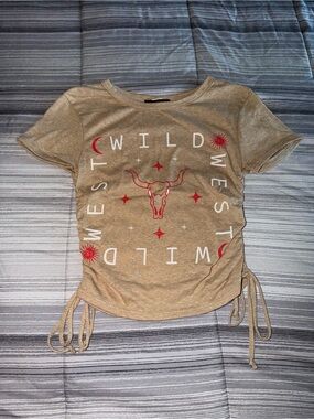 Tan Short-Sleeve Wild West Graphic Tee with Side Ties